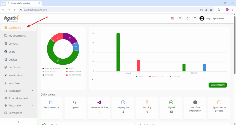 Understanding the dashboard – legale.io