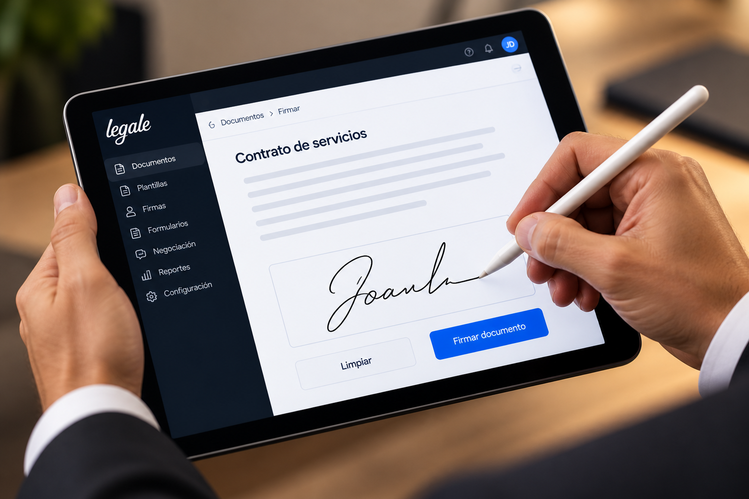 Signing a document on Legale Tablet with a stylus